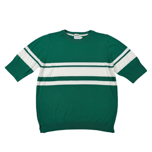 Mer Sea Sweaters - Mer Sea Striped Sweater Womens XL Green White Short Sleeve Excellent Ribbed Knit